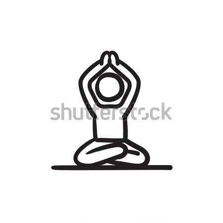 Stock photo: Man meditating in lotus pose line icon.