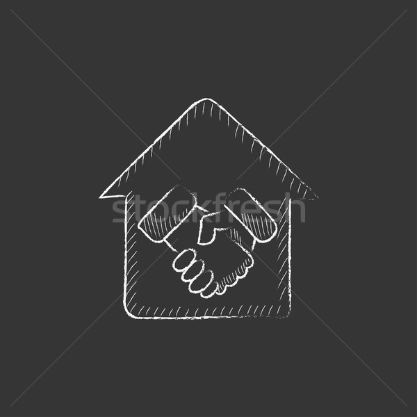 Stock photo: Handshake and successful real estate transaction. Drawn in chalk icon.