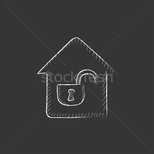 House with open lock. Drawn in chalk icon. Stock photo © RAStudio