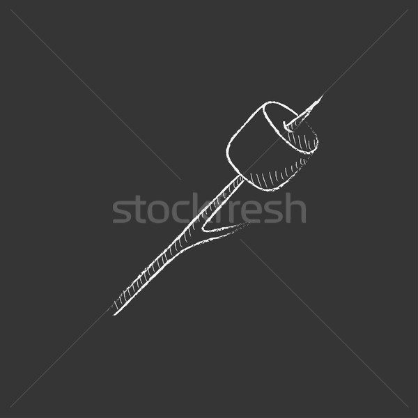 Marshmallow roasted on wooden stick. Drawn in chalk icon. Stock photo © RAStudio