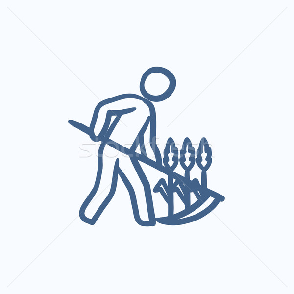 Man mowing grass with scythe sketch icon. Stock photo © RAStudio