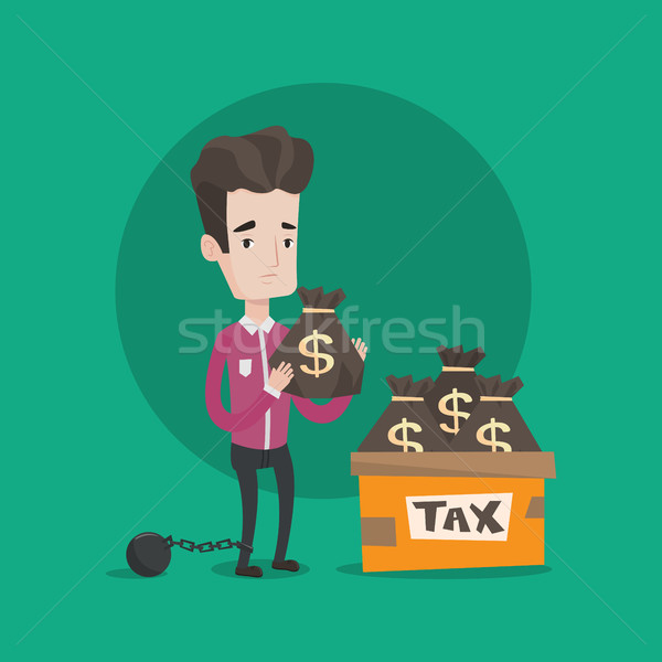 Chained man with bags full of taxes. Stock photo © RAStudio