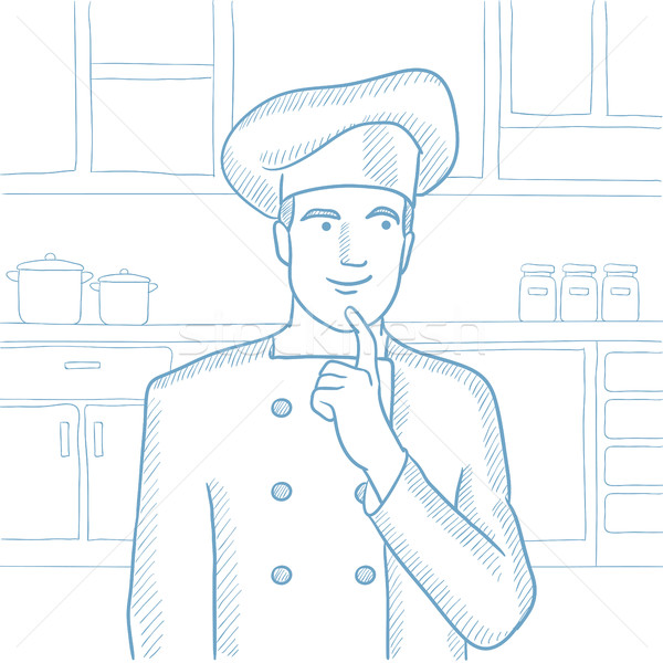 Chef pointing forefinger up vector illustration. Stock photo © RAStudio