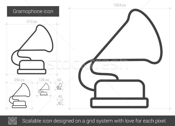 Imagine de stoc: Gramofon · linie · icoană · vector · izolat · alb