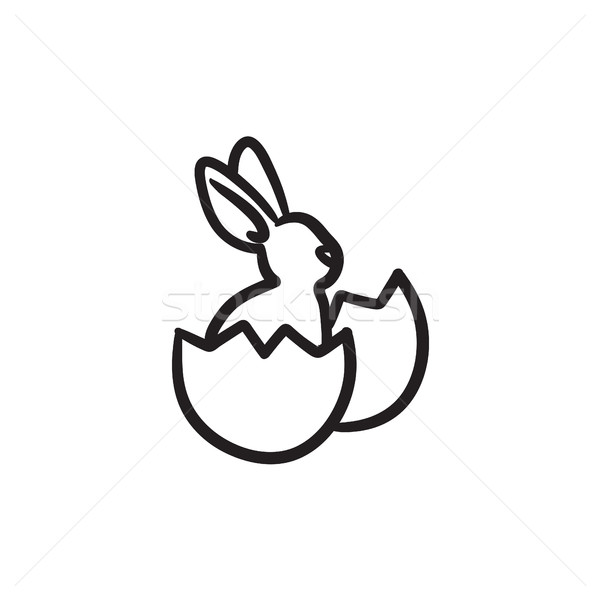 Easter bunny sitting in egg shell sketch icon. Stock photo © RAStudio