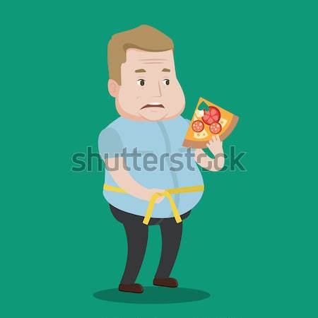 Férfi mér derék kövér férfi szelet pizza Stock fotó © RAStudio