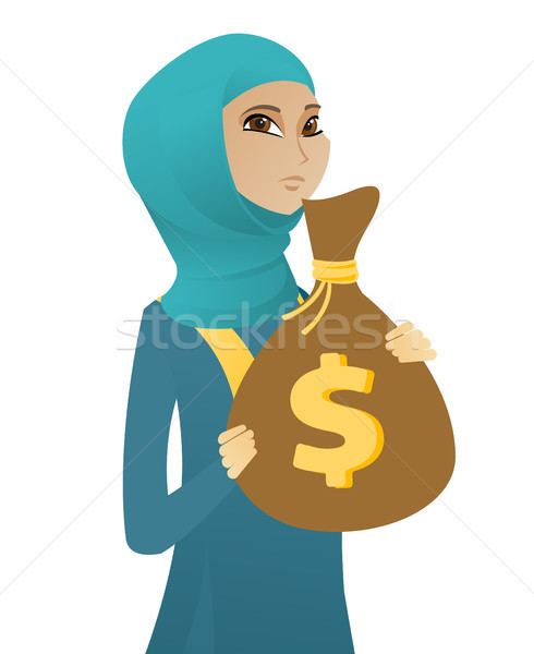 Upset muslim business woman with bag full of taxes Stock photo © RAStudio