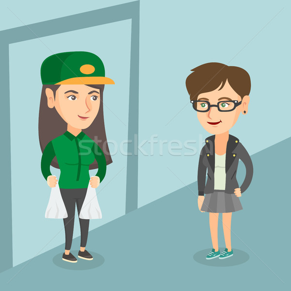Delivery courier delivering groceries to customer. Stock photo © RAStudio
