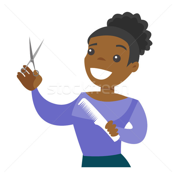Fryzjer grzebień nożyczki ręce uśmiechnięty Zdjęcia stock © RAStudio