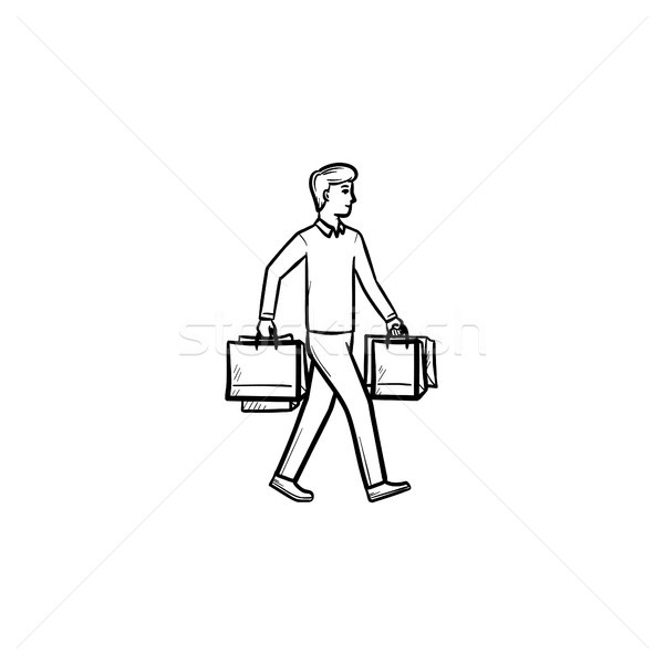 Shopper with shopping bags hand drawn outline doodle icon. Stock photo © RAStudio