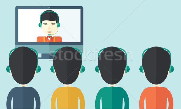 Group of employees with chinese guys in online discussion. Stock photo © RAStudio