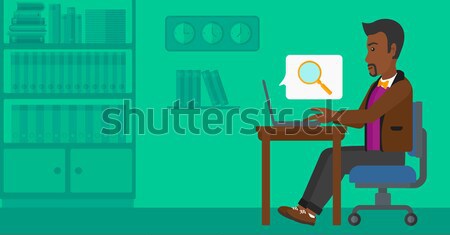 Bureau homme noir permanent pointant portable vecteur [[stock_photo]] © RAStudio