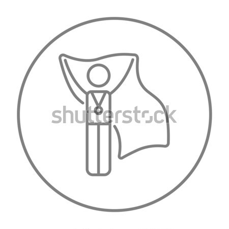 Stock photo: Medalist standing with flag line icon.