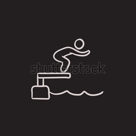Swimmer jumping from starting block in pool line icon. Stock photo © RAStudio