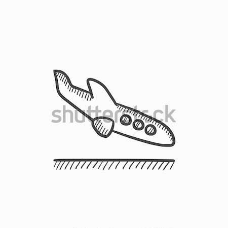 Lądowanie samolotów szkic ikona internetowych komórkowych Zdjęcia stock © RAStudio