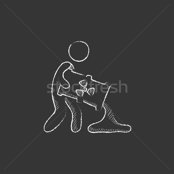 Man with oil barrel. Drawn in chalk icon. Stock photo © RAStudio