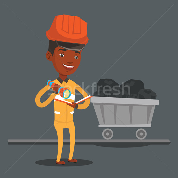 Miner checking documents vector illustration. Stock photo © RAStudio