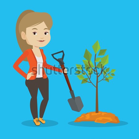 Woman plants tree vector illustration. Stock photo © RAStudio