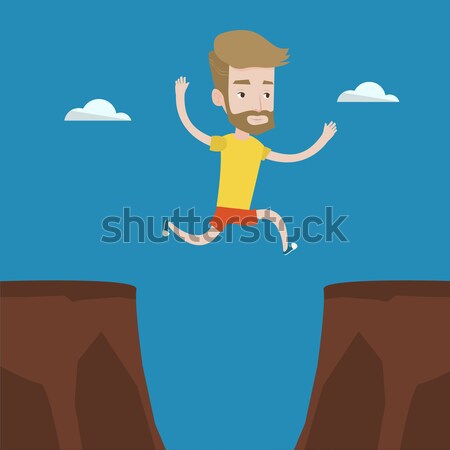 スポーツマン ジャンプ 崖 アジア ギャップ 1 ストックフォト © RAStudio