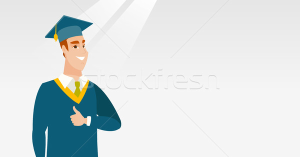 Diplomás hüvelykujj felfelé boldog kaukázusi köpeny Stock fotó © RAStudio