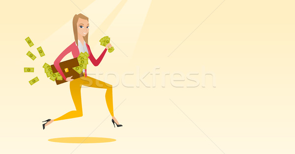 Business woman with briefcase full of money. Stock photo © RAStudio