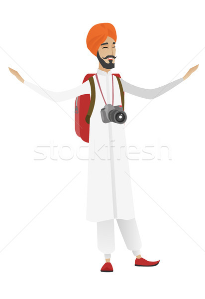 Podróżnik człowiek skoki duży Pokaż chusta Zdjęcia stock © RAStudio