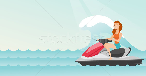Caucasian woman riding on water scooter in the sea Stock photo © RAStudio