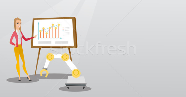 Stock photo: Woman and robot giving business presentation.