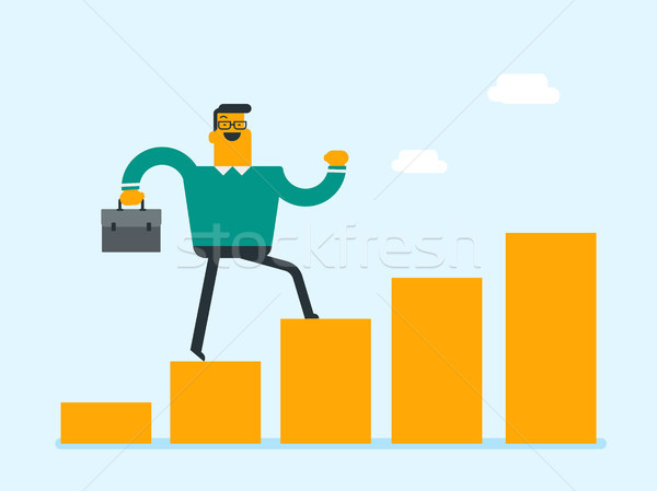 Caucasian businessman running on profit bar chart. Stock photo © RAStudio