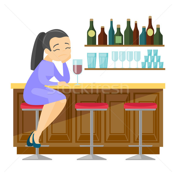 Sad caucasian white woman drinking wine in a bar. Stock photo © RAStudio