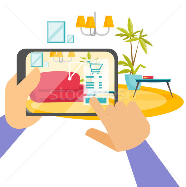 Hands holding tablet with augmented reality app. Stock photo © RAStudio