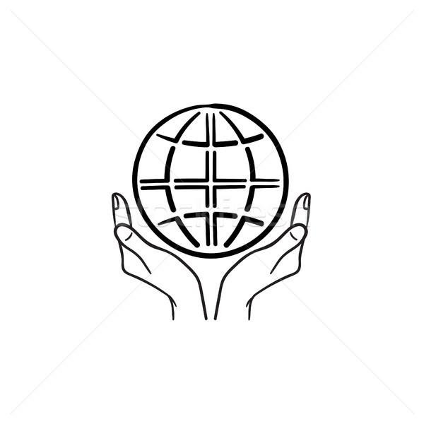 Hands support earth globe hand drawn sketch icon. Stock photo © RAStudio