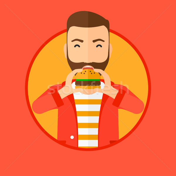 Adam yeme hamburger sakal mutlu Stok fotoğraf © RAStudio