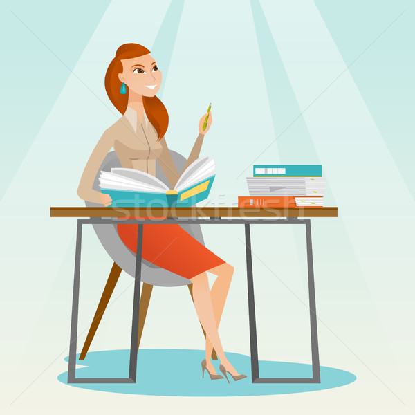 Student writing at the desk vector illustration. Stock photo © RAStudio