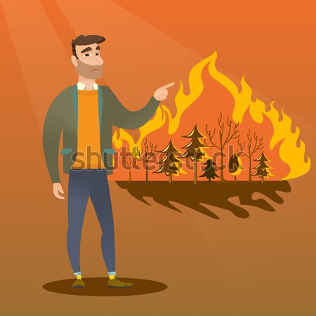 Lasu zniszczony ognia globalne ocieplenie młodych smutne Zdjęcia stock © RAStudio
