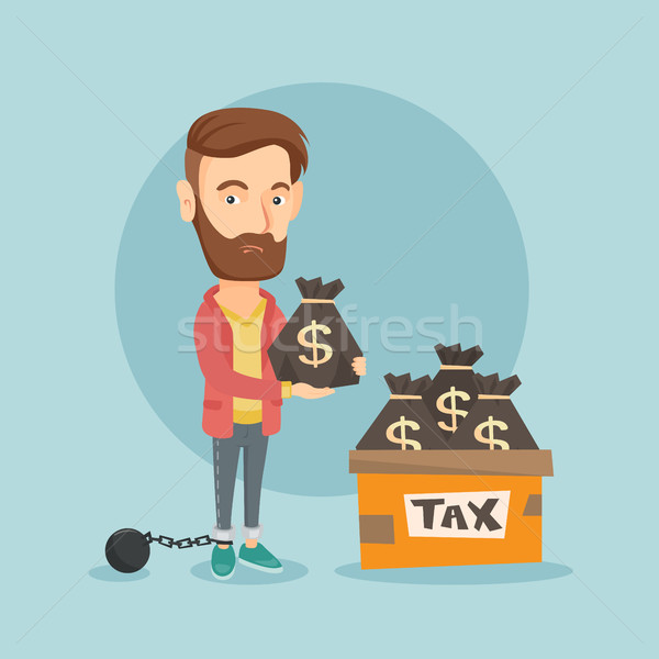 Chained taxpayer with bags full of taxes. Stock photo © RAStudio