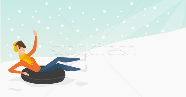 Lány hó gumi cső hegyek fiatal Stock fotó © RAStudio