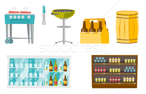 Foto stock: Alimentos · bebidas · vector · Cartoon · ilustraciones · establecer