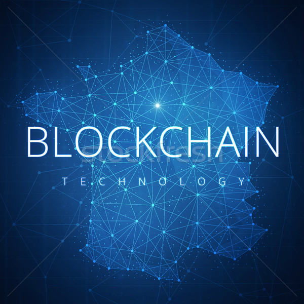 Blockchain technology hud banner with France map. Stock photo © RAStudio