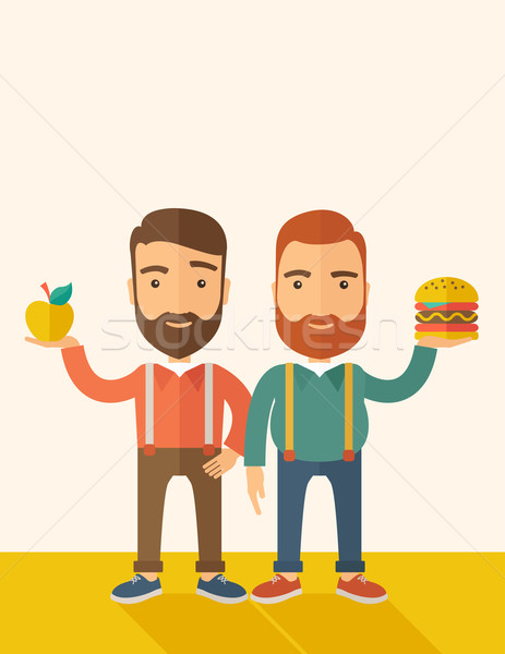 Two businessmen comparing apple to hamburger. Stock photo © RAStudio
