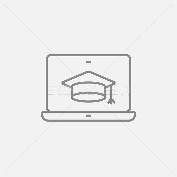 Laptop érettségi sapka képernyő vonal ikon Stock fotó © RAStudio