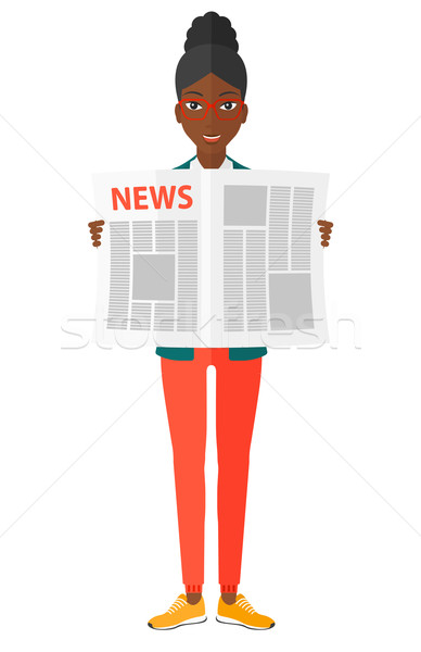 [[stock_photo]]: Journaliste · lecture · journal · heureux · vecteur · design