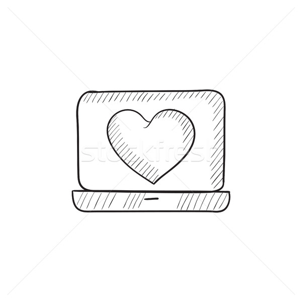 Laptop with heart symbol on screen sketch icon. Stock photo © RAStudio