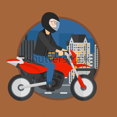 Homem equitação motocicleta capacete noite cidade Foto stock © RAStudio