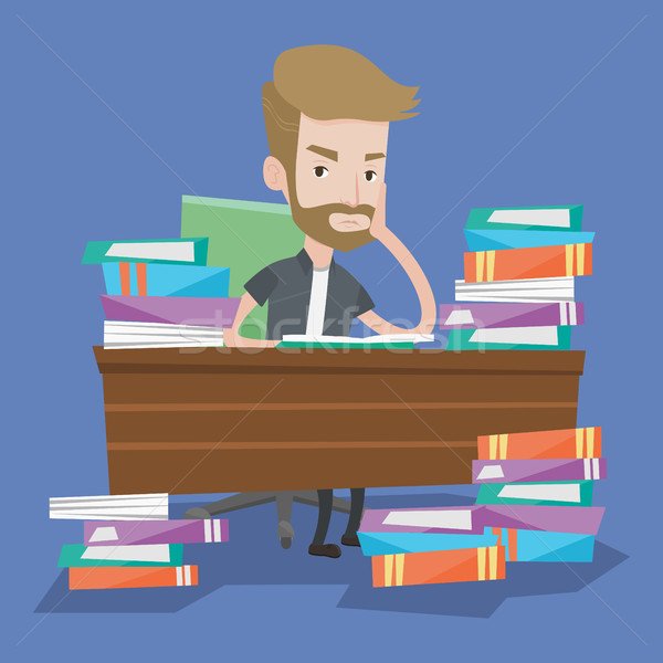 Student sitting at the table with piles of books. Stock photo © RAStudio