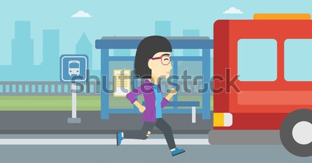 Latecomer woman running for the bus. Stock photo © RAStudio