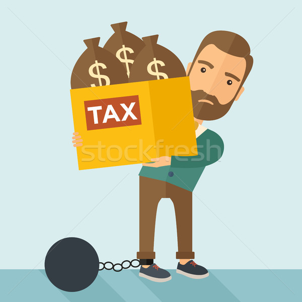 Businessman locked in a debt ball and chain. Stock photo © RAStudio