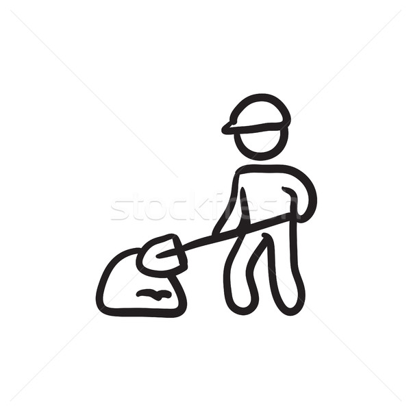 Człowiek łopata Hill piasku szkic ikona Zdjęcia stock © RAStudio