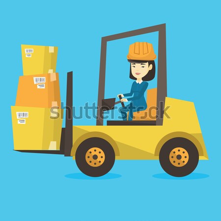 Warehouse worker moving load by forklift truck. Stock photo © RAStudio