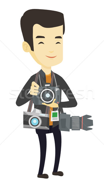 Foto stock: Fotógrafo · foto · jovem · asiático · muitos